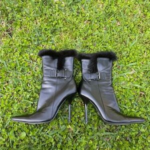 Vintage Y2K Fur Trimmed Boots Black Size 8